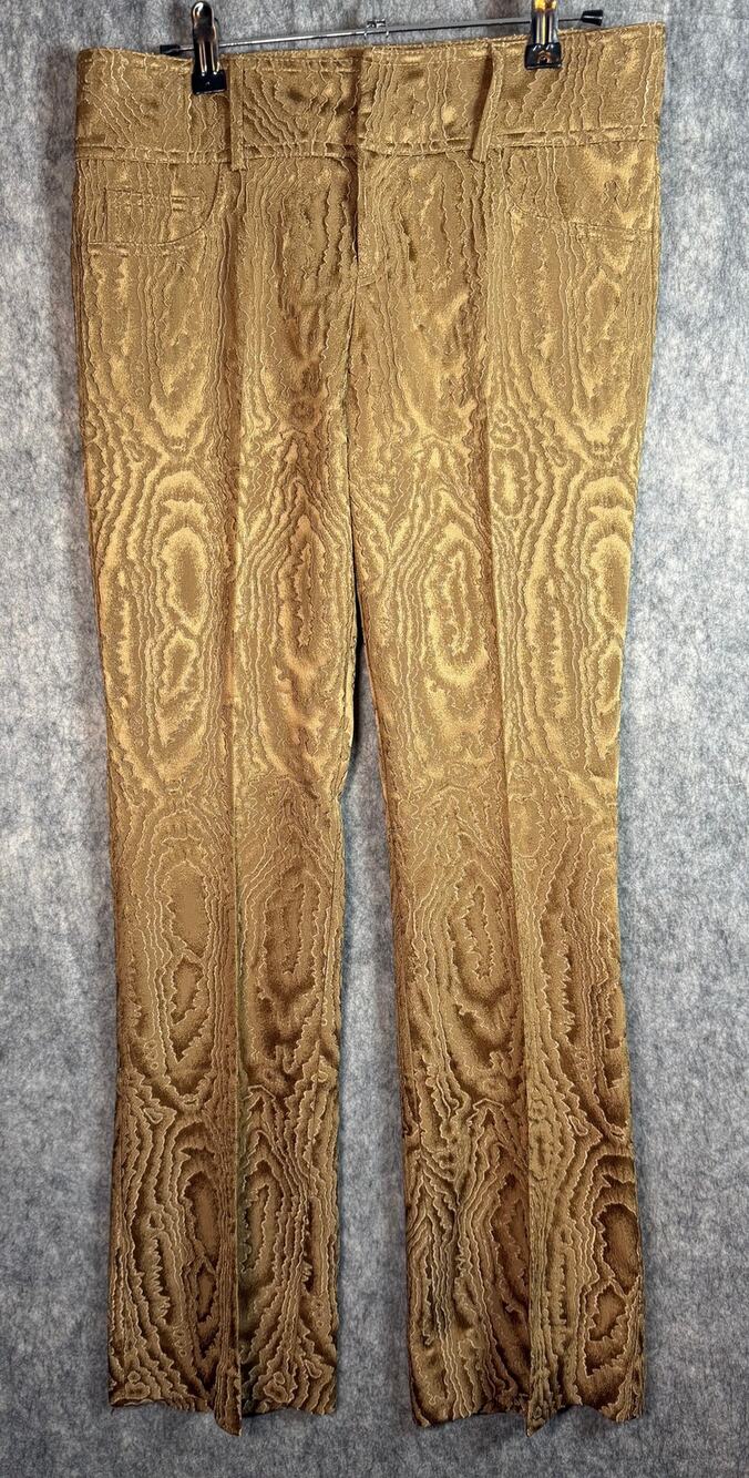 Cache Luxe Vintage Gold Textured Pants Pleated Bootcut Size 4 Made In USA